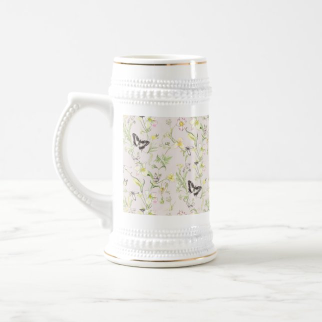 delicate flowers with a butterfly in Chinese style Beer Stein (Left)