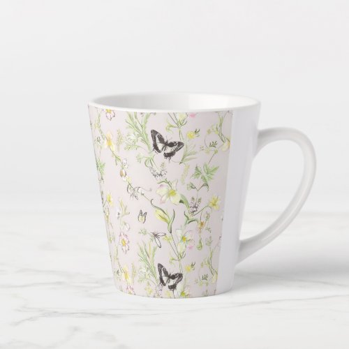 delicate flowers with a butterfly in Chinese style Latte Mug