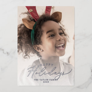 Delicate Foil Happy Holidays Photo Year In Review Foil Holiday Card