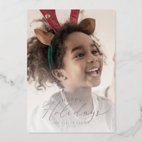Delicate Foil Happy Holidays Photo Year In Review Foil Holiday Card