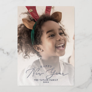 Delicate Foil Happy New Year Photo Year In Review Foil Holiday Card