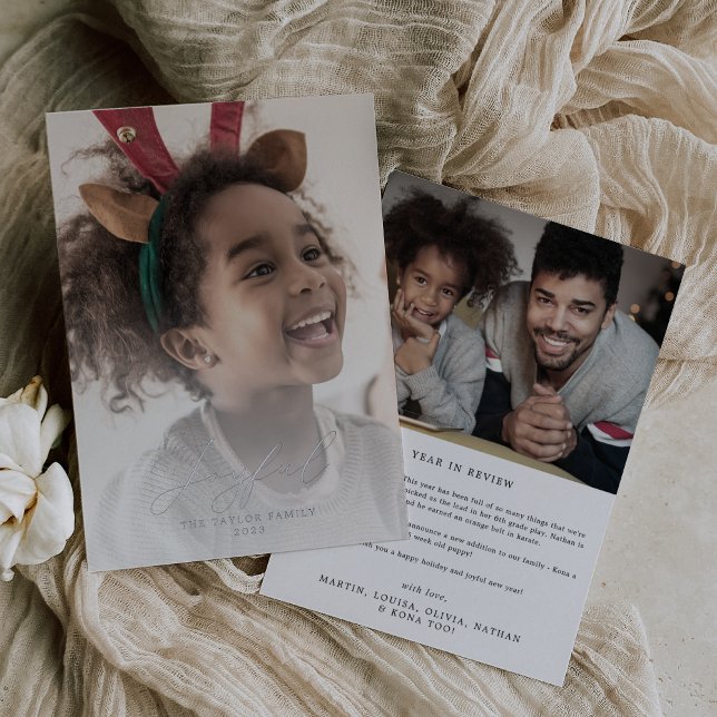 Delicate Foil Joyful Year In Review Photo Foil Holiday Card (Creator Uploaded)