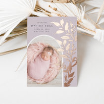 Delicate Foil Leaves | Photo Birth Announcement