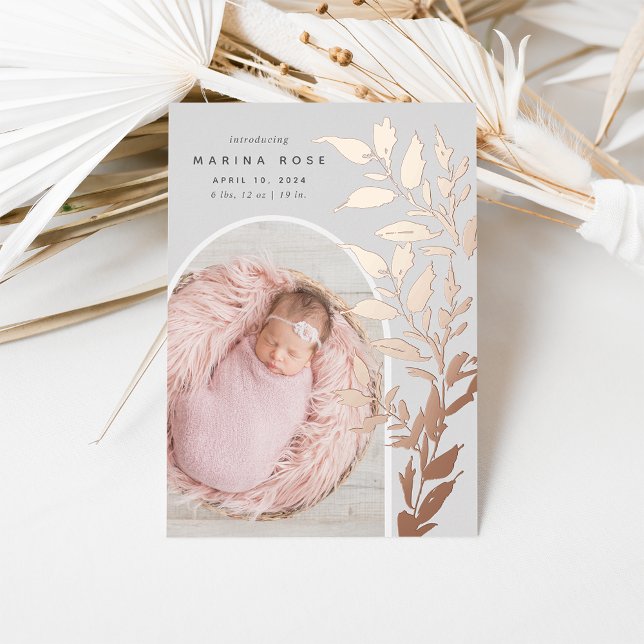 Delicate Foil Leaves | Photo Birth Announcement (Creator Uploaded)