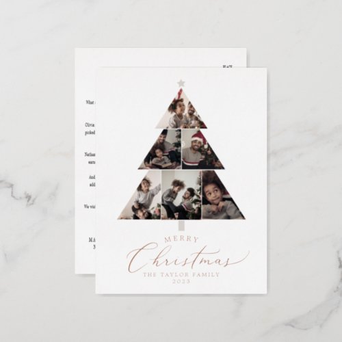 Delicate Foil Merry Christmas Tree 6 Photo Foil Holiday Postcard