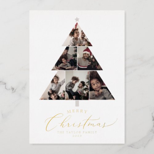 Delicate Foil Merry Christmas Tree 7 Photo Foil Ho Foil Holiday Card