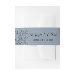 Delicate Foliage   Dusty Blue   Names Wedding Invitation Belly Band
