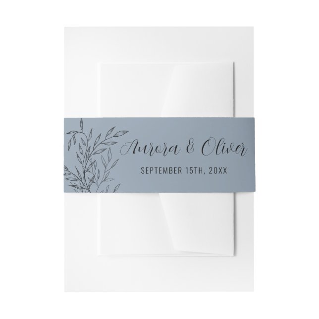 Delicate Foliage | Dusty Blue | Names Wedding Invitation Belly Band (Front Example)