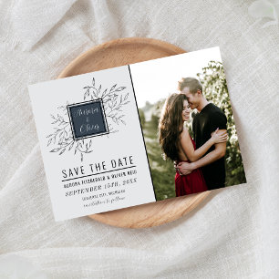 Delicate Foliage Steel Blue Wedding Save The Date