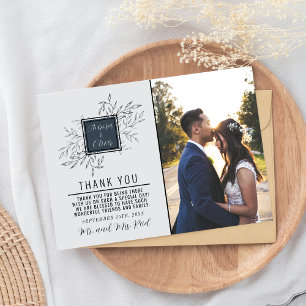 Delicate Foliage Steel Blue Wedding Thank You Card