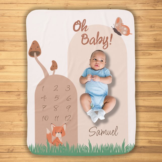 Delicate Forest-Themed Fox Milestone Baby Blanket (Cute Milestone Baby Blanket)