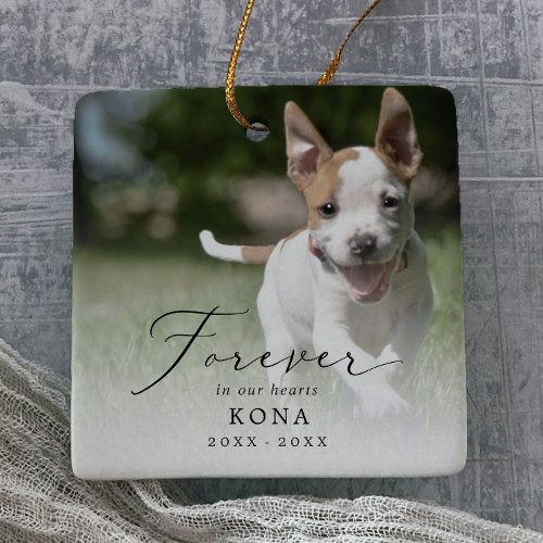 Delicate Forever in Our Hearts Photo Dog Memorial Ceramic Ornament