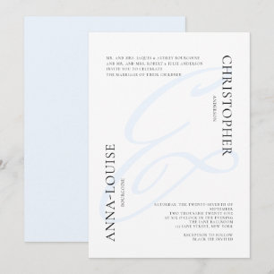 Delicate Formal Blue Calligraphy Ampersand Wedding Invitation
