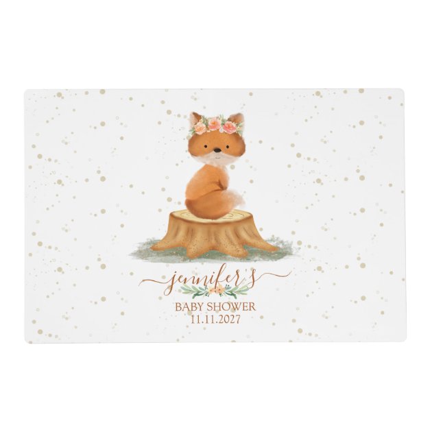 Delicate Fox Peach Baby Shower Soft Pastels Placemat