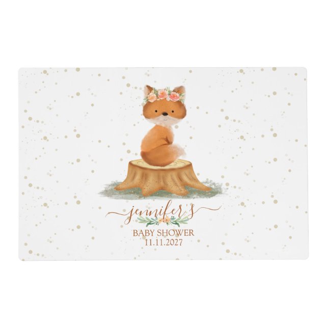 Delicate Fox Peach Baby Shower Soft Pastels Placemat (Front)