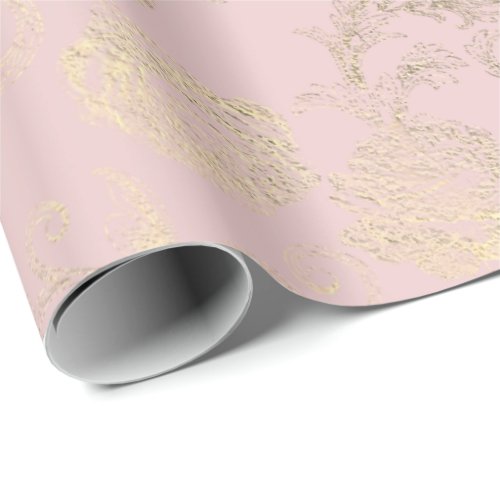 Delicate Foxier Blush Floral Pink Roses Gold Wrapping Paper