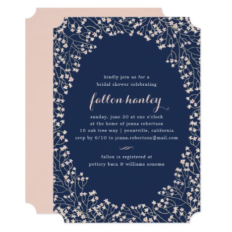 Delicate Frame Blush &amp; Navy Bridal Shower Invite