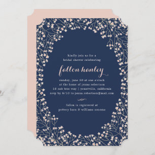 Delicate Frame Blush & Navy Bridal Shower Invite