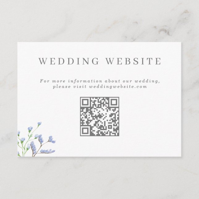 Delicate French Blue Wedding Website QR code Enclo Enclosure Card (Front)