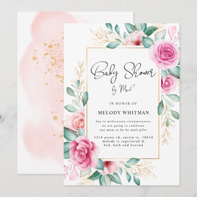 delicate garden floral Baby Shower by mail Invitation (Front/Back)