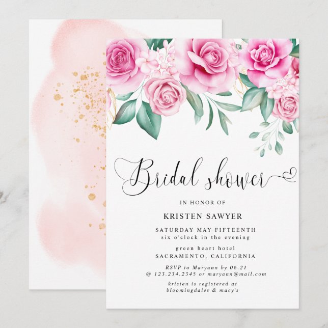 delicate garden floral elegant bridal shower invitation (Front/Back)
