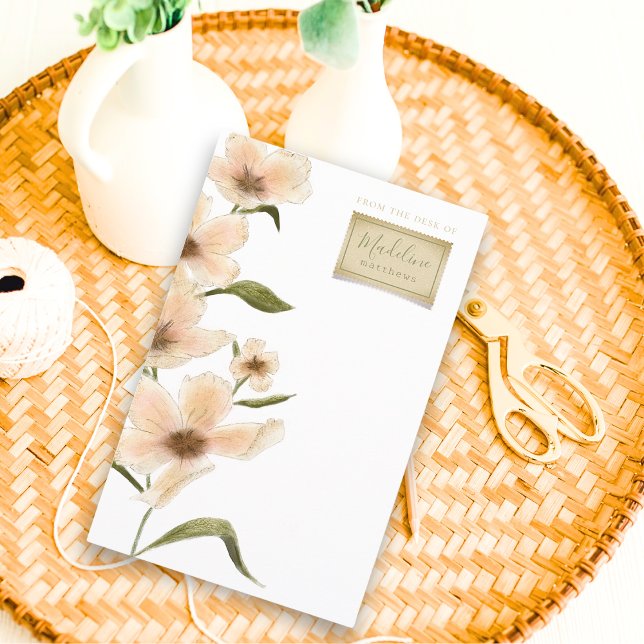 Delicate Garden Floral Monogram Stationery Paper (Shabby Chic monogram name wildflower vintage floral stamp stationery paper with script typography)