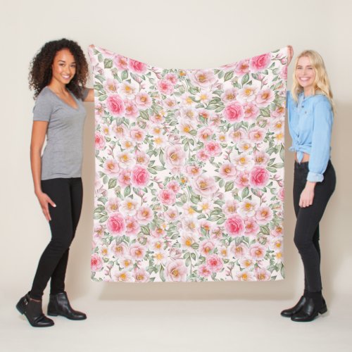 Delicate garden roses fleece blanket