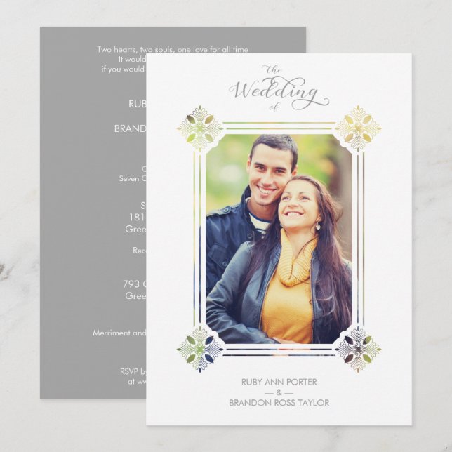 Delicate Geometric Paper Cut Effect Vintage Photo Invitation (Front/Back)