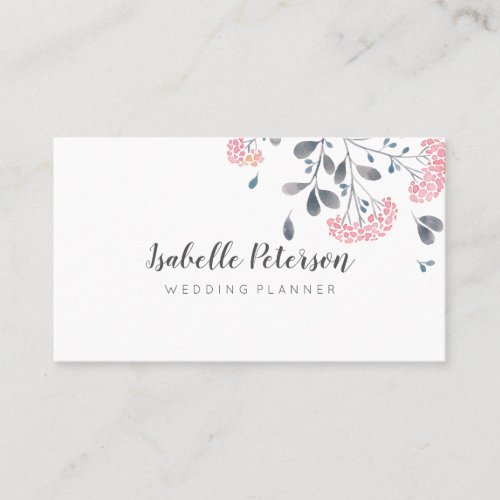 Delicate girly pink grey watercolor flowers beuty business card