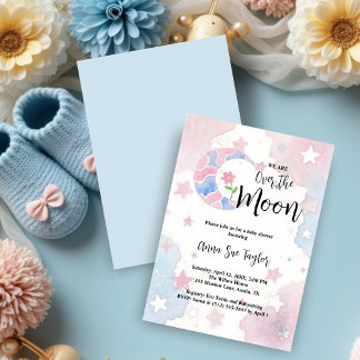 Delicate Glitter Crescent Moon Blue Baby Shower Invitation
