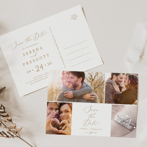 Delicate Gold 4 Photo Template Save the Date