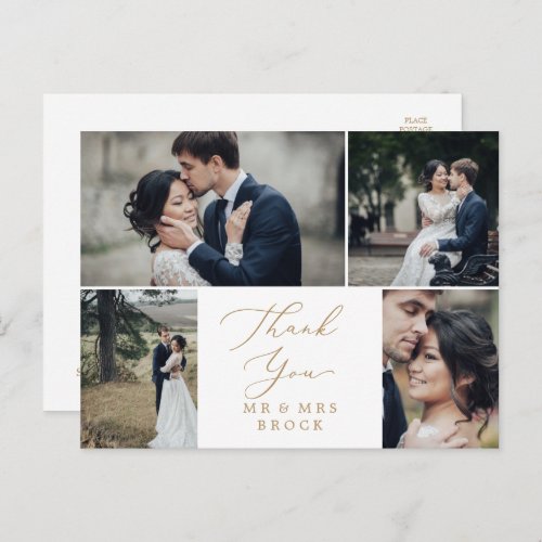 Delicate Gold 4 Photo Template Thank You Postcard