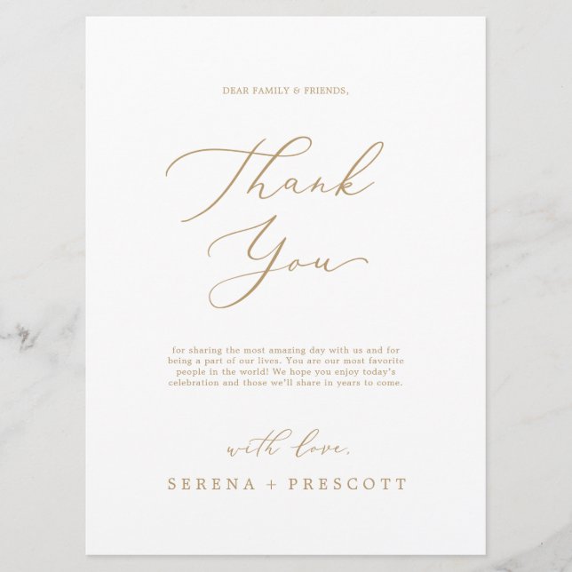 Delicate Gold 6.5 x 8.75" Thank You Reception Card (Front)