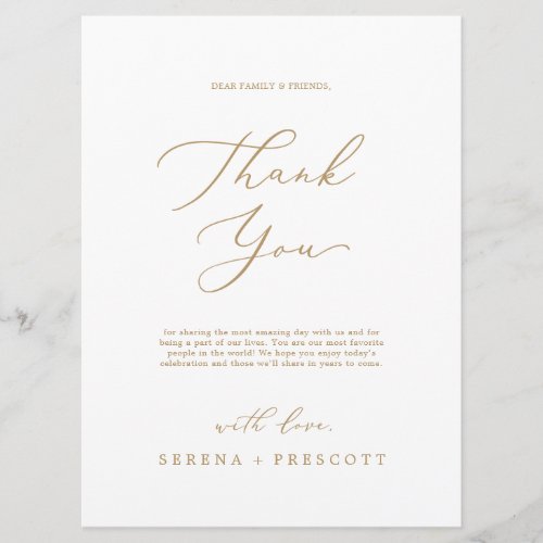 Delicate Gold 65 x 875 Thank You Reception Card