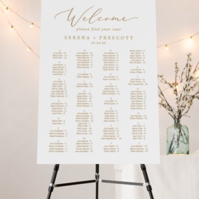 Delicate Gold Alphabetical Wedding Seating Chart Foam Board