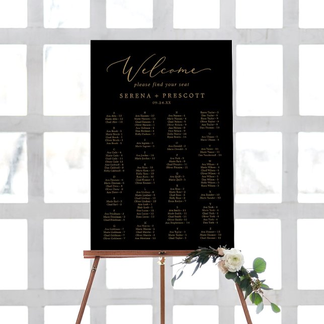 Delicate Gold and Black Alphabetical Seating Chart Foam Board (Creator Uploaded)
