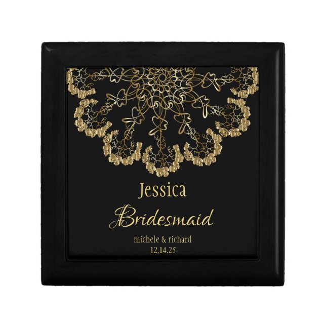Delicate Gold and Black Bridesmaid Gift Box (Front)