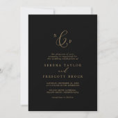 Delicate Gold and Black Formal Monogram Wedding Invitation (Front)