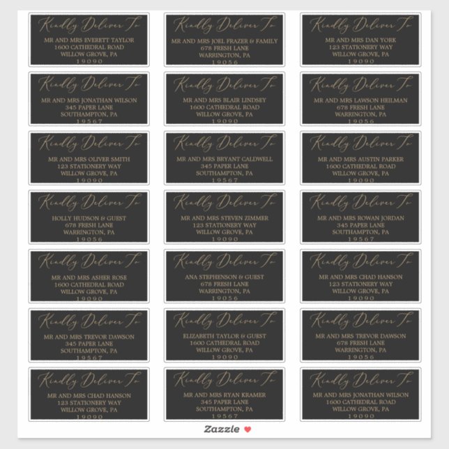 Delicate Gold and Black Guest Address Labels (Sheet)