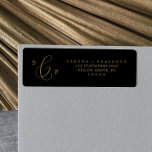 Delicate Gold and Black Return Address Label<br><div class="desc">These delicate gold and black return address labels are perfect for a modern wedding. The romantic minimalist design features lovely and elegant champagne golden yellow typography on a black background with a clean and simple look. These labels can be used for a wedding, bridal shower, special event or any time...</div>