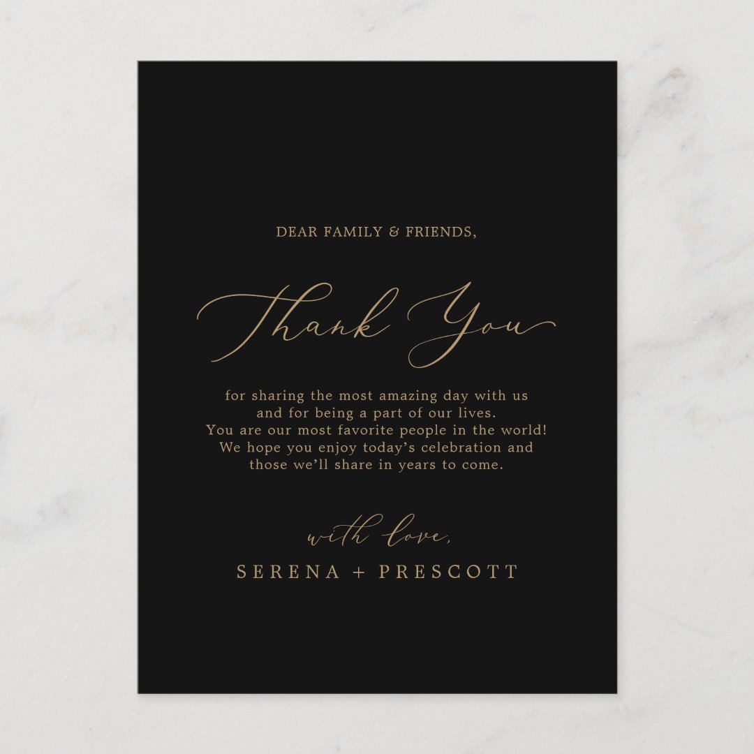 Delicate Gold and Black Thank You Reception Card Zazzle