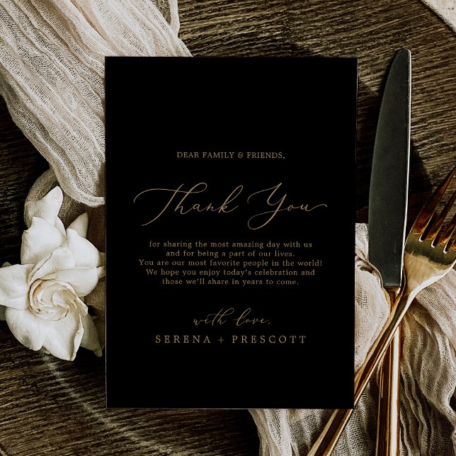Delicate Gold and Black Thank You Reception Card (Delicate Gold and Black Thank You Reception Card)