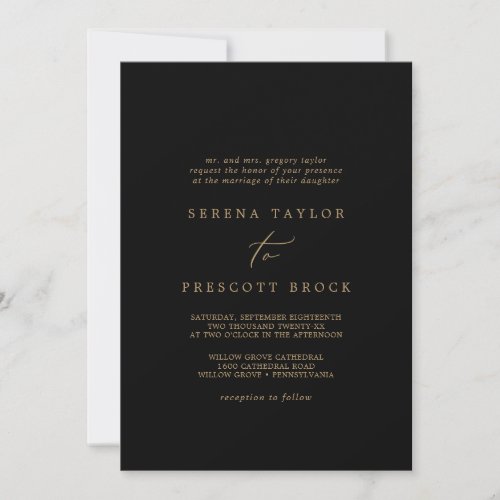 Delicate Gold and Black Traditional Wedding Invitation