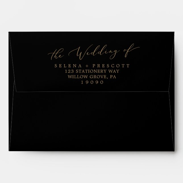 Delicate Gold and Black Wedding Invitation Envelope (Back (Top Flap))