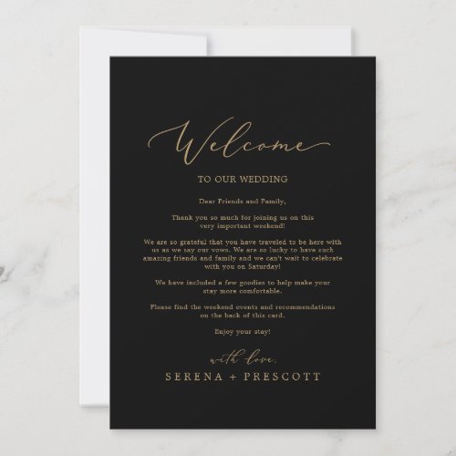 Delicate Gold and Black Welcome Letter  Itinerary