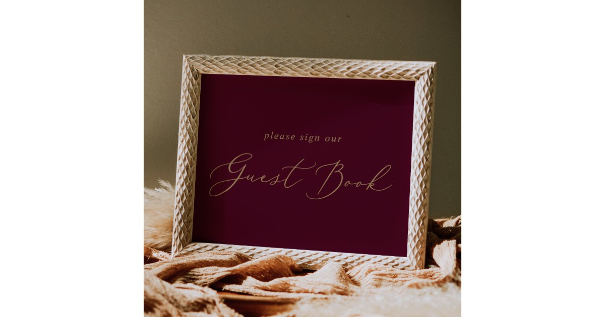 Delicate Gold and Burgundy Guest Book Poster | Zazzle