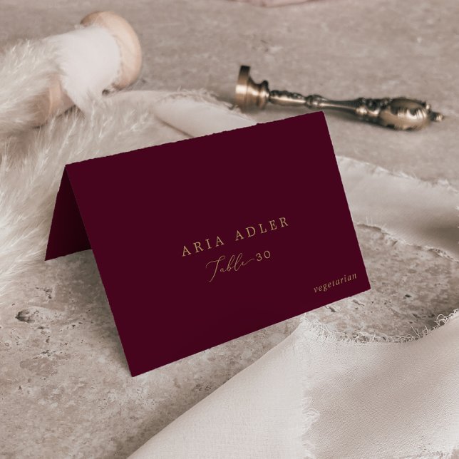 Delicate Gold and Burgundy Menu Option Place Cards (Creator Uploaded)