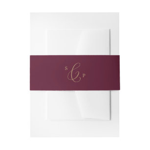 Delicate Gold and Burgundy Monogram Wedding Invitation Belly Band
