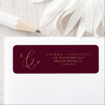 Delicate Gold and Burgundy Return Address Label<br><div class="desc">These delicate gold and burgundy return address labels are perfect for a modern wedding. The romantic minimalist design features lovely and elegant champagne golden yellow typography on a burgundy red background with a clean and simple look. These labels can be used for a wedding, bridal shower, special event or any...</div>
