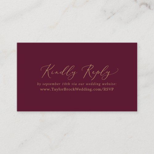 Delicate Gold and Burgundy Wedding Website RSVP Enclosure Card